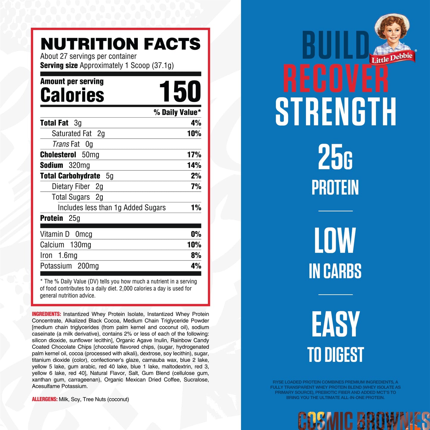 RYSE Loaded Protein Powder - Little Debbie Cosmic Brownie - 25g Whey Protein Isolate & Concentrate with Prebiotic Fiber & MCTs - Low Carb, Low Sugar, Digestive-Friendly - 54 Servings / 4 lb Tub - Medaid International