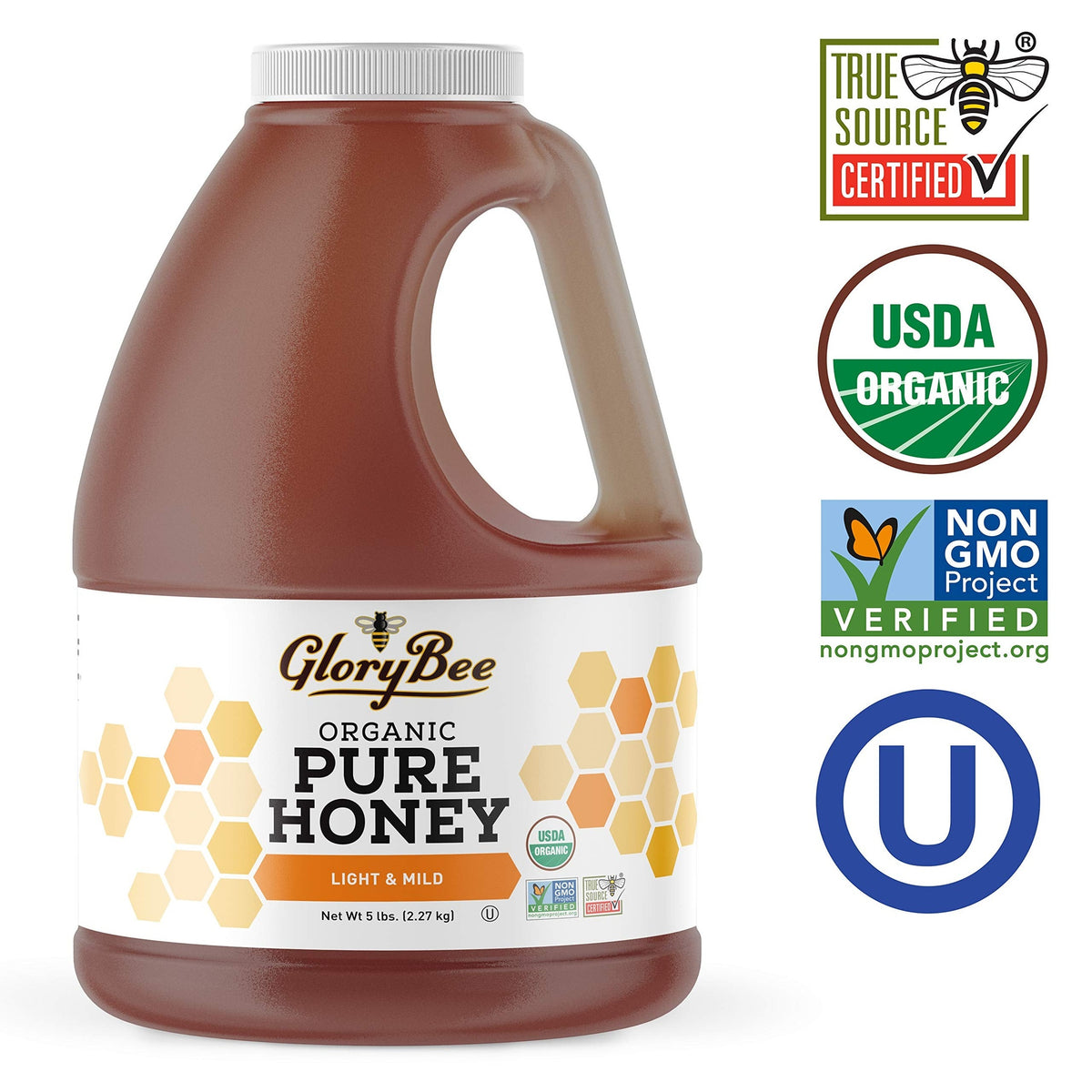 Glorybee, Organic Light & Mild Honey, 100% US Grade A Honey, 5lb - Medaid International