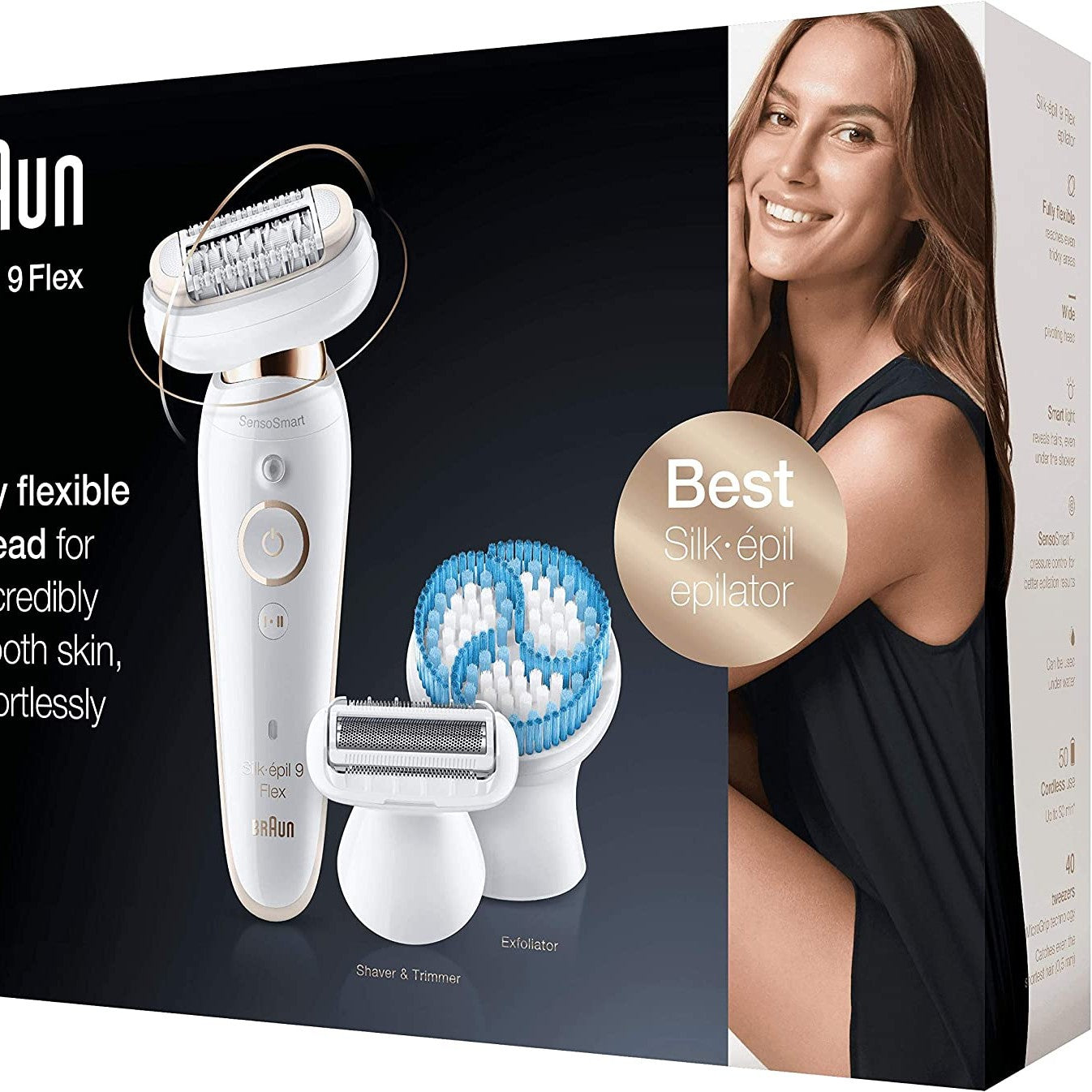 Braun Silk-épil 9 Flex 9010 Wet & Dry epilator with 6 extras incl. deep body exfoliation brush