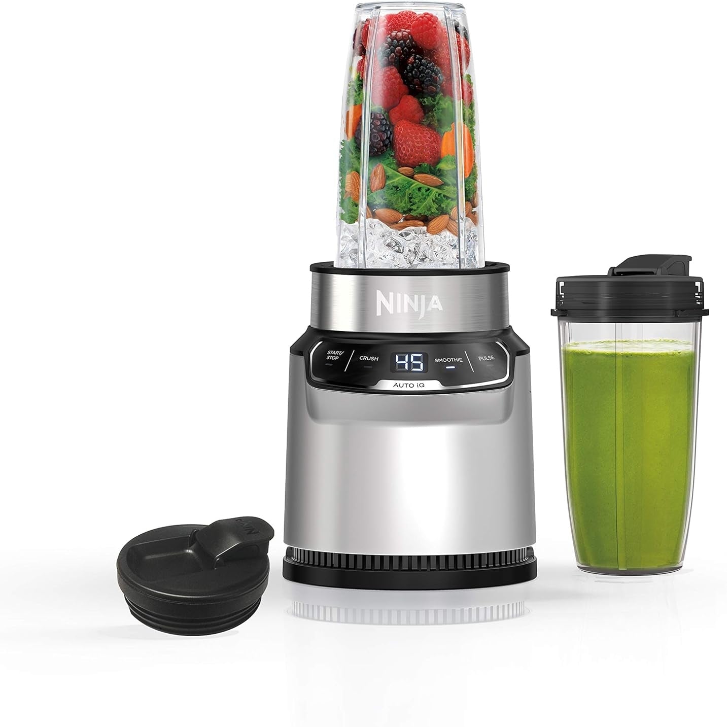 Ninja Fit Compact Personal Blender, Portable Blender for-Smoothies, Shakes, Food Prep, and Frozen Blending, 700-Watt Base, (2) 16-oz. Cups and Spout Lids, Black QB3001SS - Medaid International