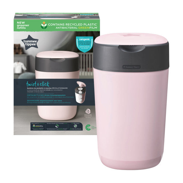 Twist and Click Nappy Bin, Includes 1x Refill Cassette - Pink
