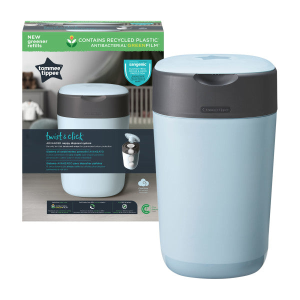 Twist and Click Nappy Bin, Includes 1x Refill Cassette - Blue