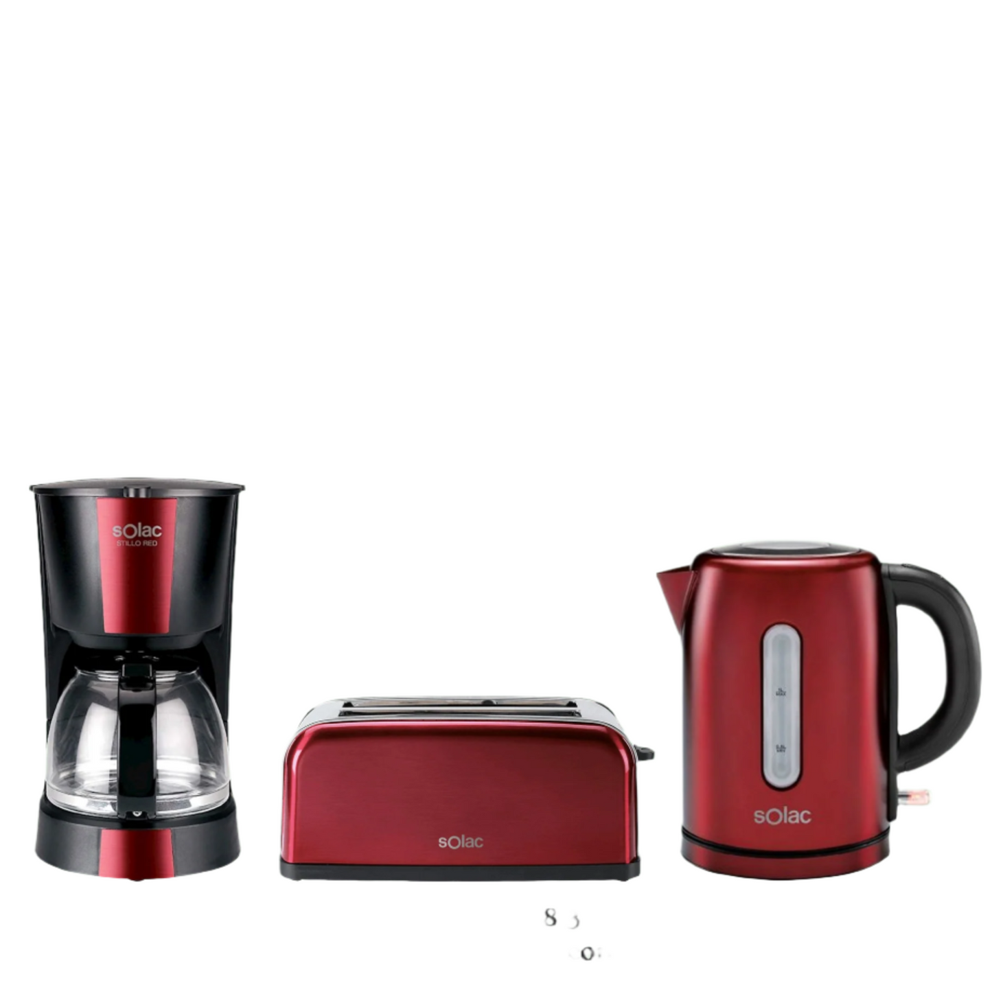 Solac Stillo Morning Set 3pcs Coffee Maker, Kettle, Toaster, Red & Black Kitchen Se