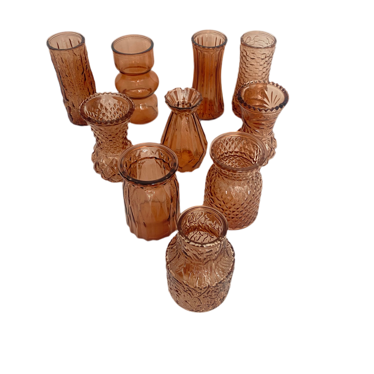 10 PCs Mini Brown Glass Vase Set
