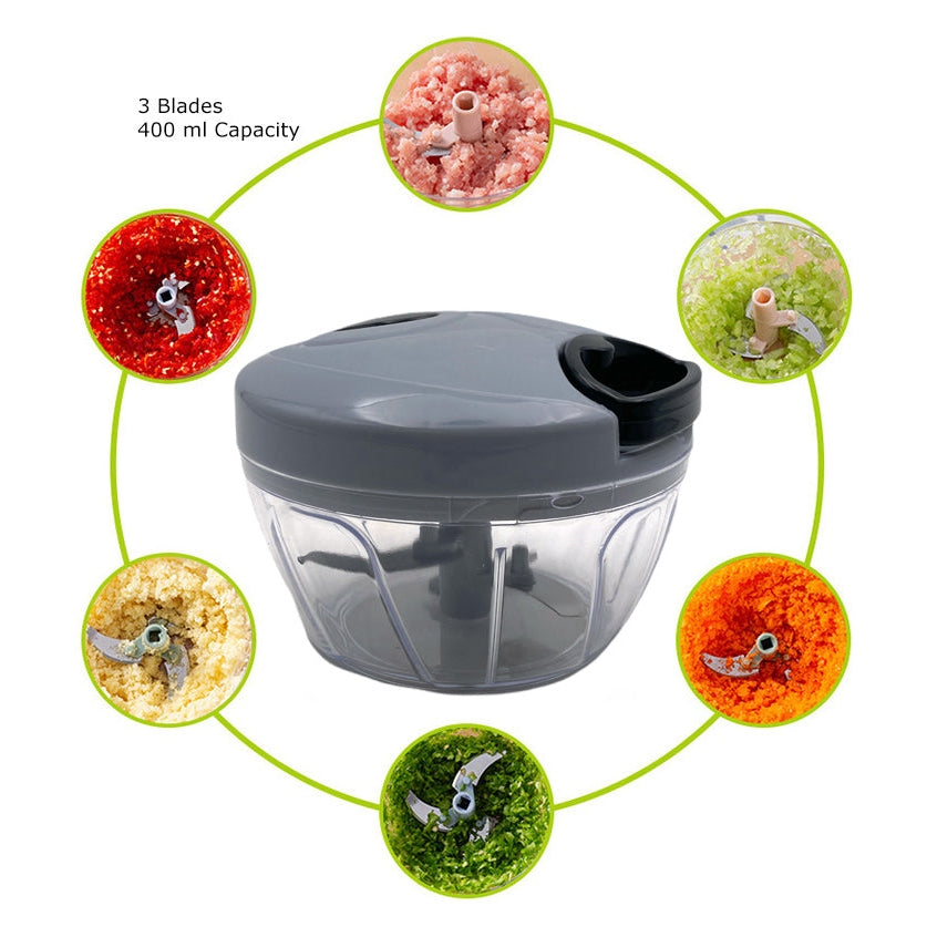 Silver Manual Food Chopper with 3 blades