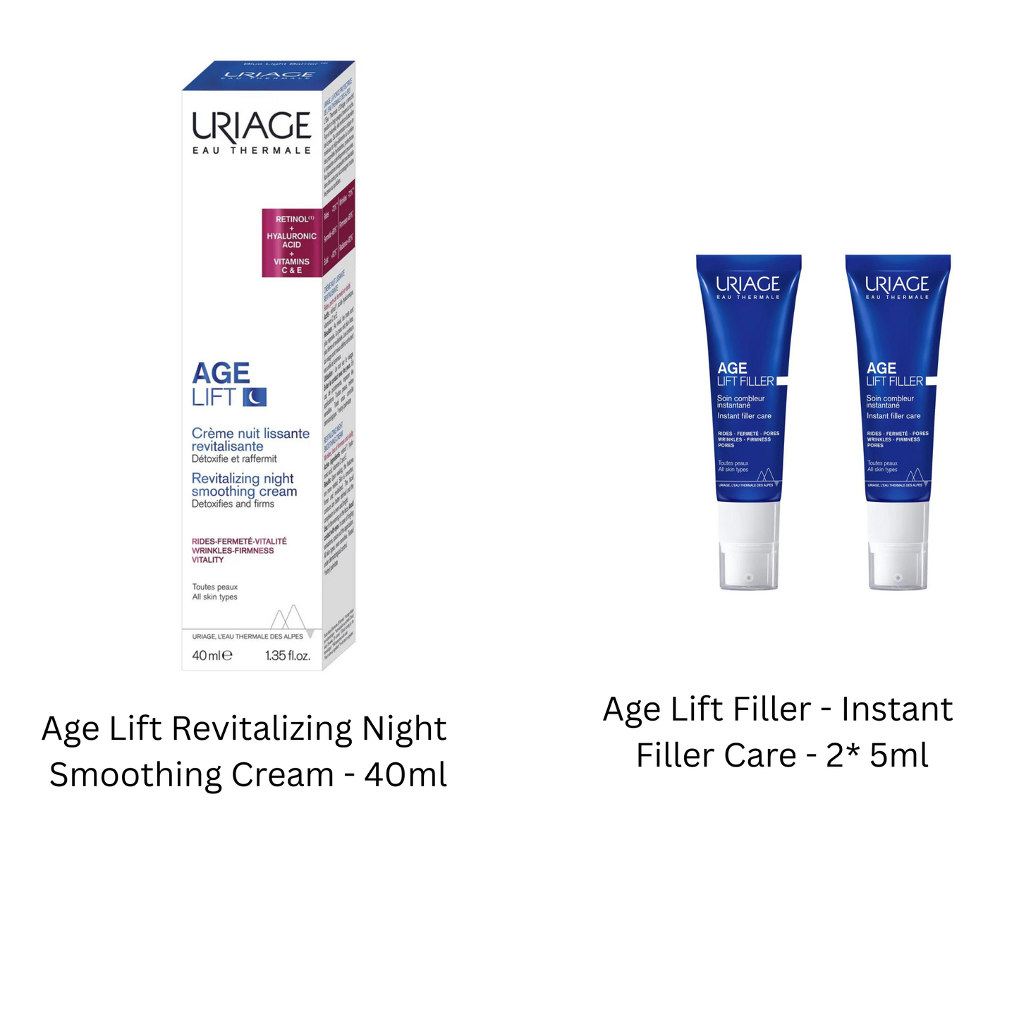 Uriage Age Lift Revitalizing Night Smoothing Cream - 40ml + FREE Age Lift Filler - Instant Filler Care - 2*5ml