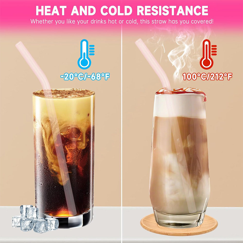 Reusable Colorful Glass Straws – Shatter Resistant (6 Pcs with Cleaning Brush)