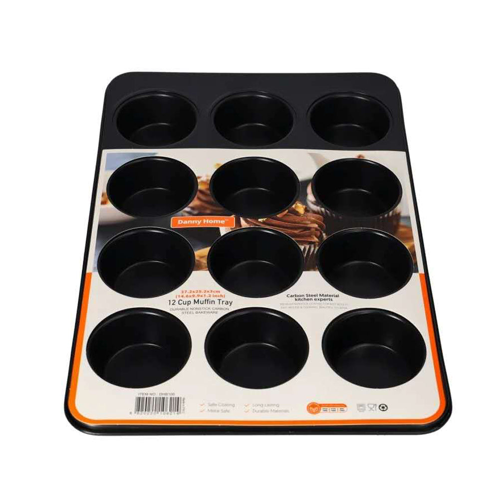 Danny Home Carbon Steel Premium quality , Non-stick Muffin Baking Pan & Cupcake Tray 12 Cup 37cm