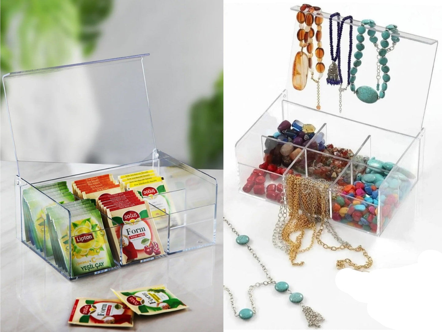 6 Compartment Acrylic Tea Box & Multipurpose Organizer