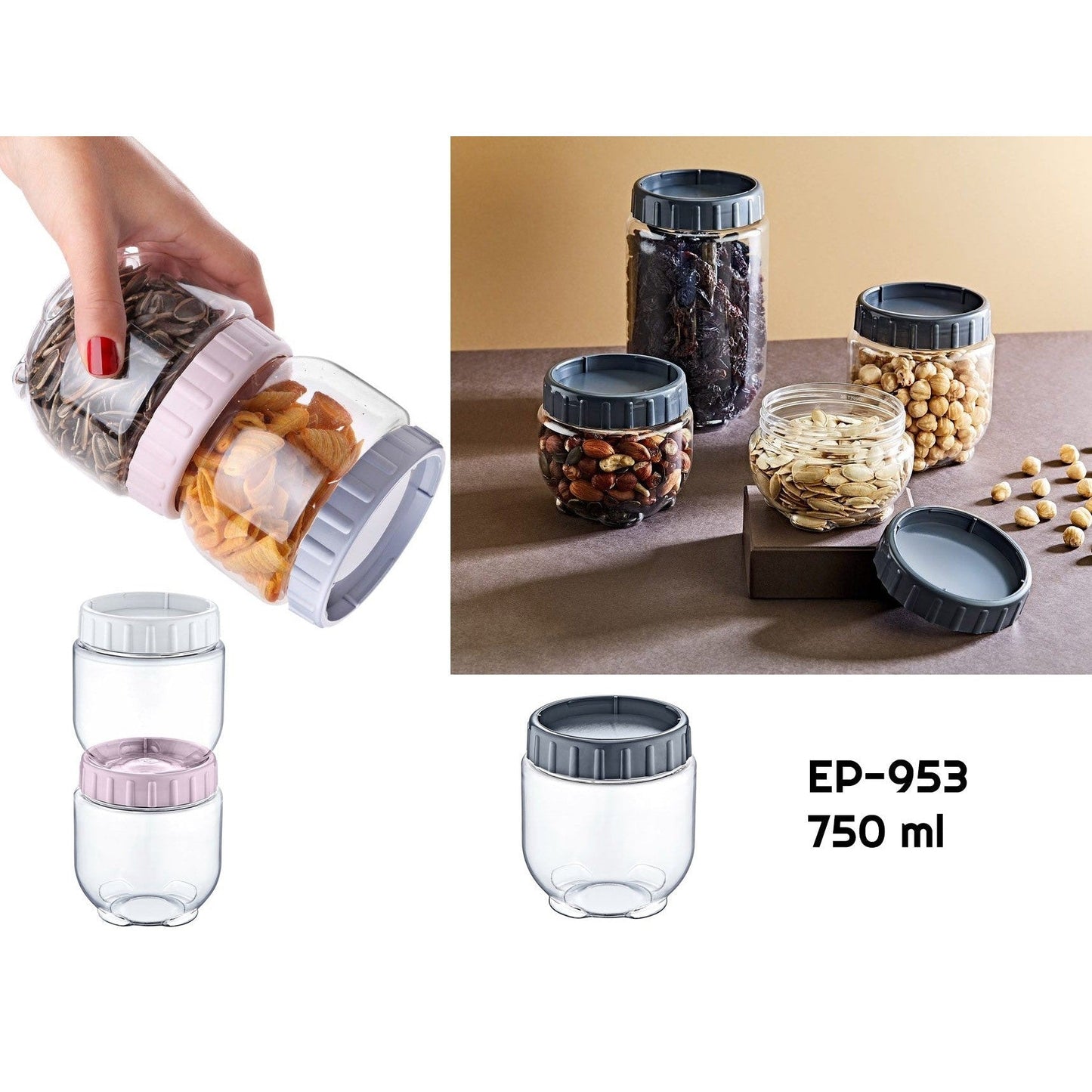 Interlocking Round Food Plastic Jar 0.75 lt