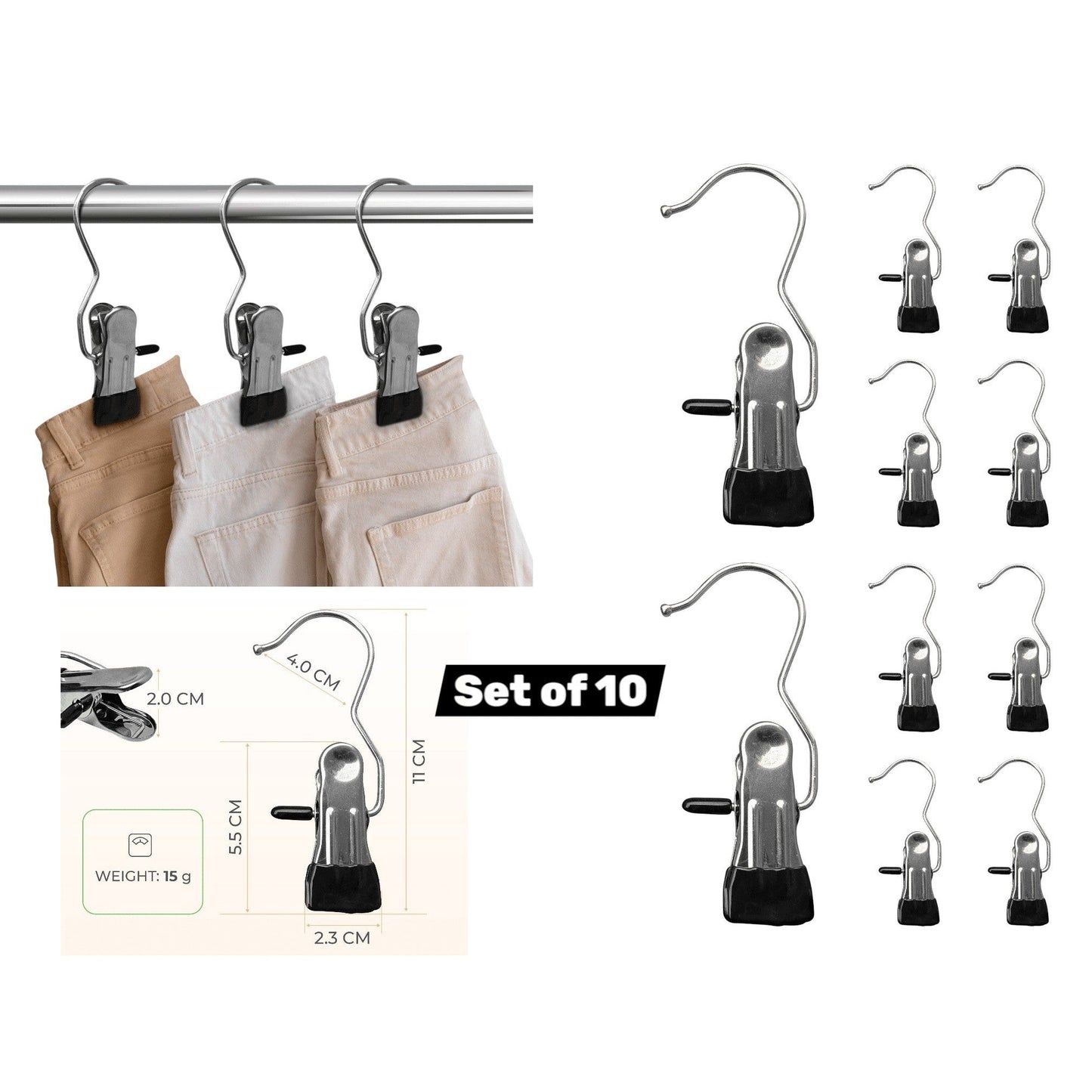 Set of 10 anti-slip clip hangers