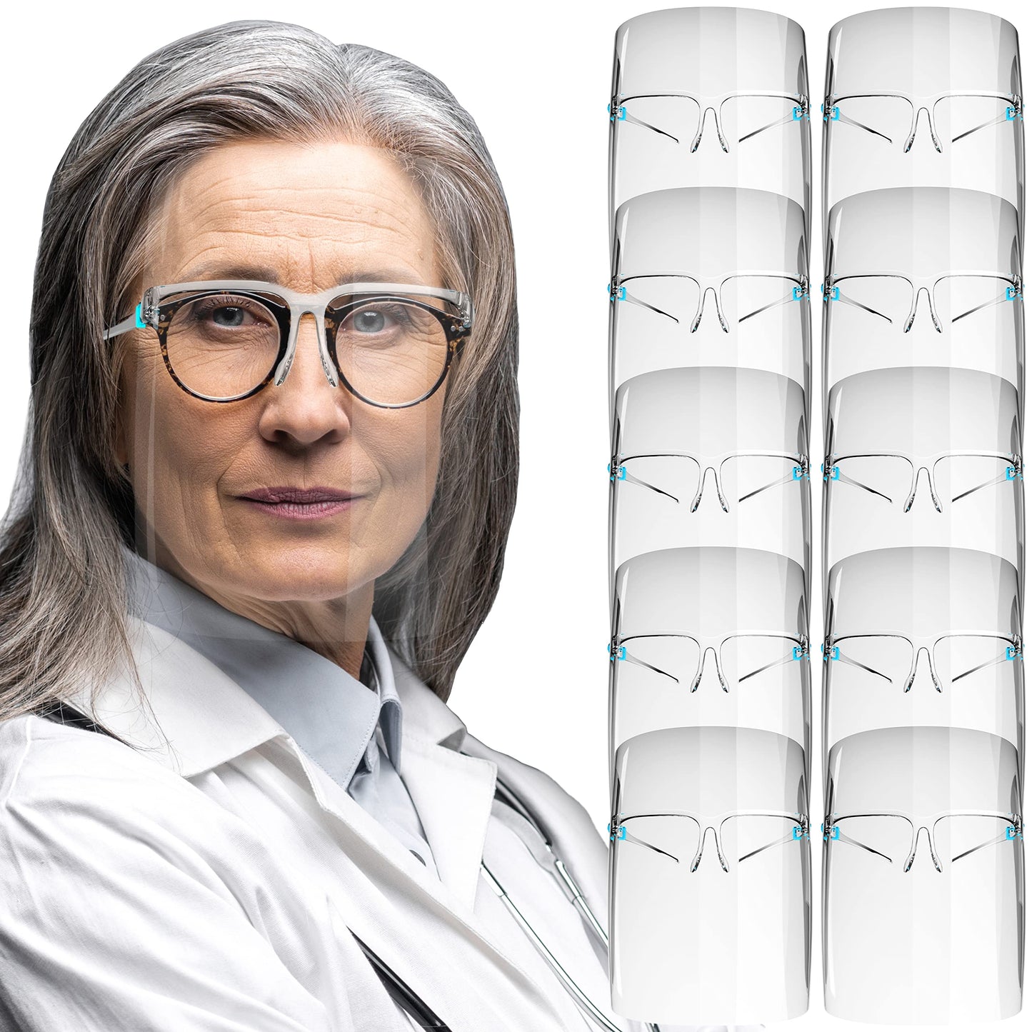 Vyzor Face Shield With Glasses Frame 11PK - Safety Face Shield For Face Mask Shield - Anti Fog Face Shield Mask - Plastic Face Shield With Clear Face Shield - Face Sheild - Faceshield For Women & Men