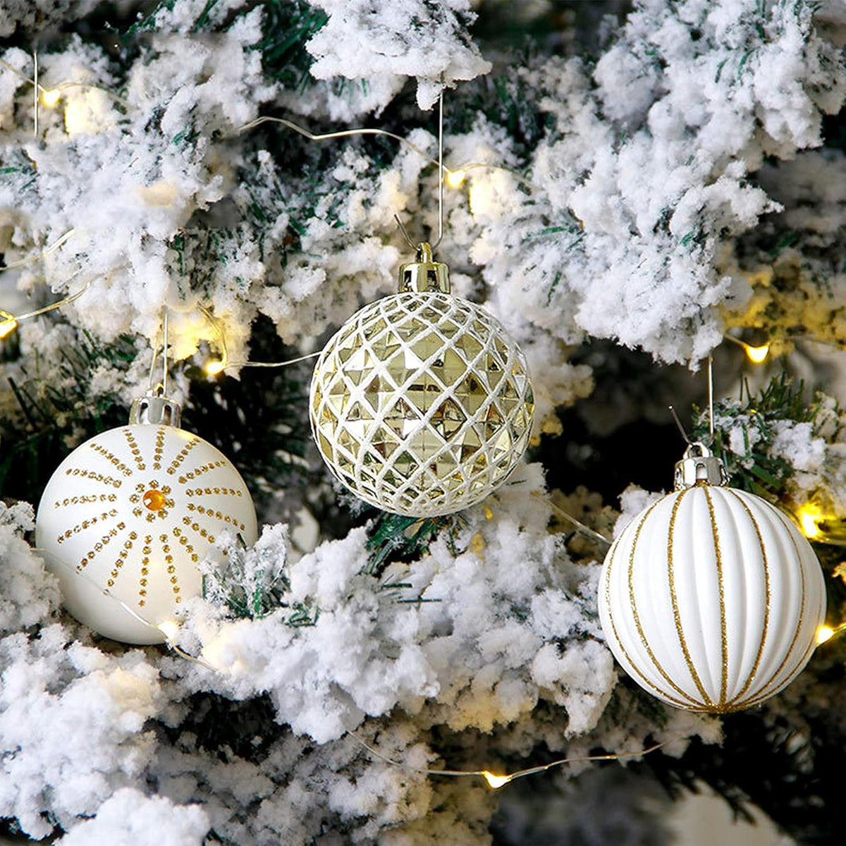 30PCS Christmas Balls Ornaments,60MM Gold&White Painted Shatterproof Festive Wedding Hanging Ornaments Christmas Tree Decoration - Medaid International