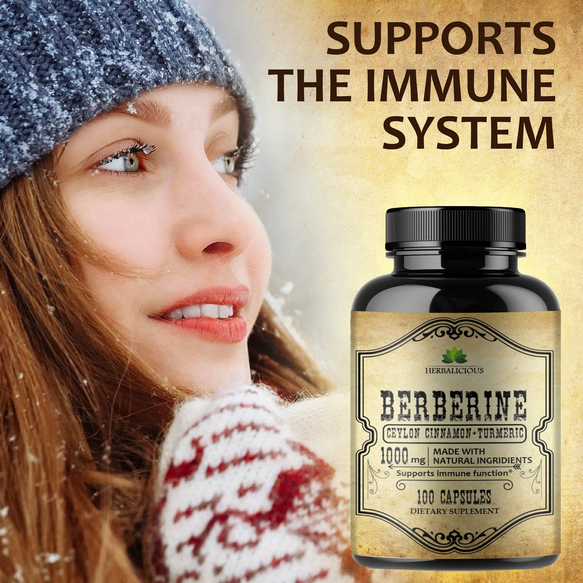 Berberine Capsules Ceylon Cinnamon & Turmeric - HCL Dietary Supplement for Men and Women – Non GMO Berberine 500 mg per Capsule – Ideal for Immune Support - Medaid International