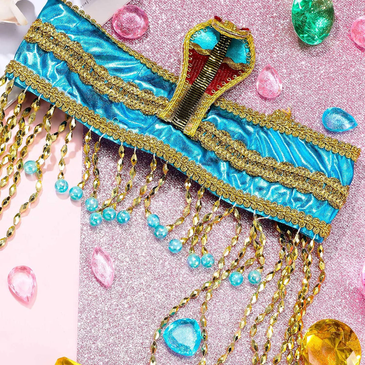 TERRIFI Women's Egyptian Headband Crown Snake Beaded Headpiece Girl's Egyptian Costume Accessory Beaded Headdress for Masquerade Ball & Cosplay Party, One Size (Blue)