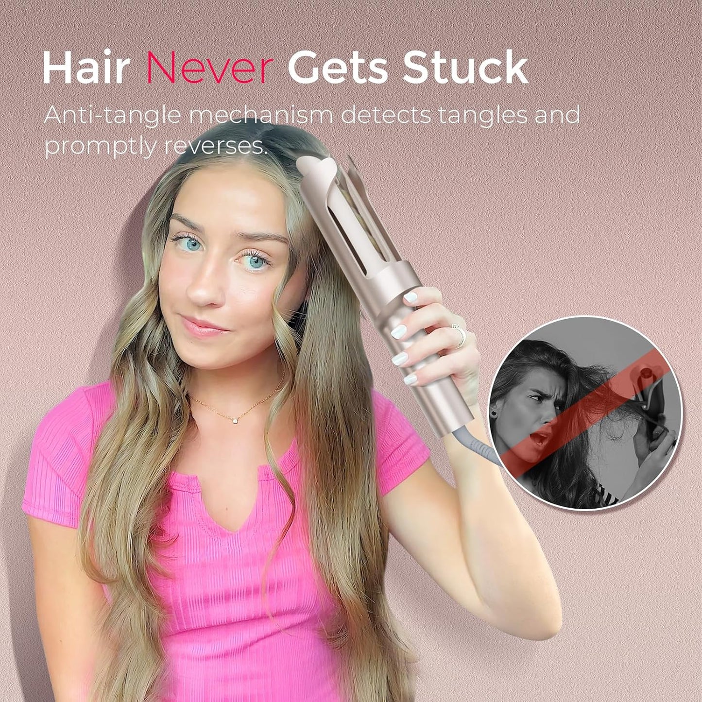 Upgraded Automatic Rotating Curling Iron 25mm - TYMO CurlPro Plus Long Barrel Curling Wand for Long Hair, Ceramic Hair Curler for Women, Anti-Scald, Tangle-Free, 600M Ionic, Dual Voltage, Gold