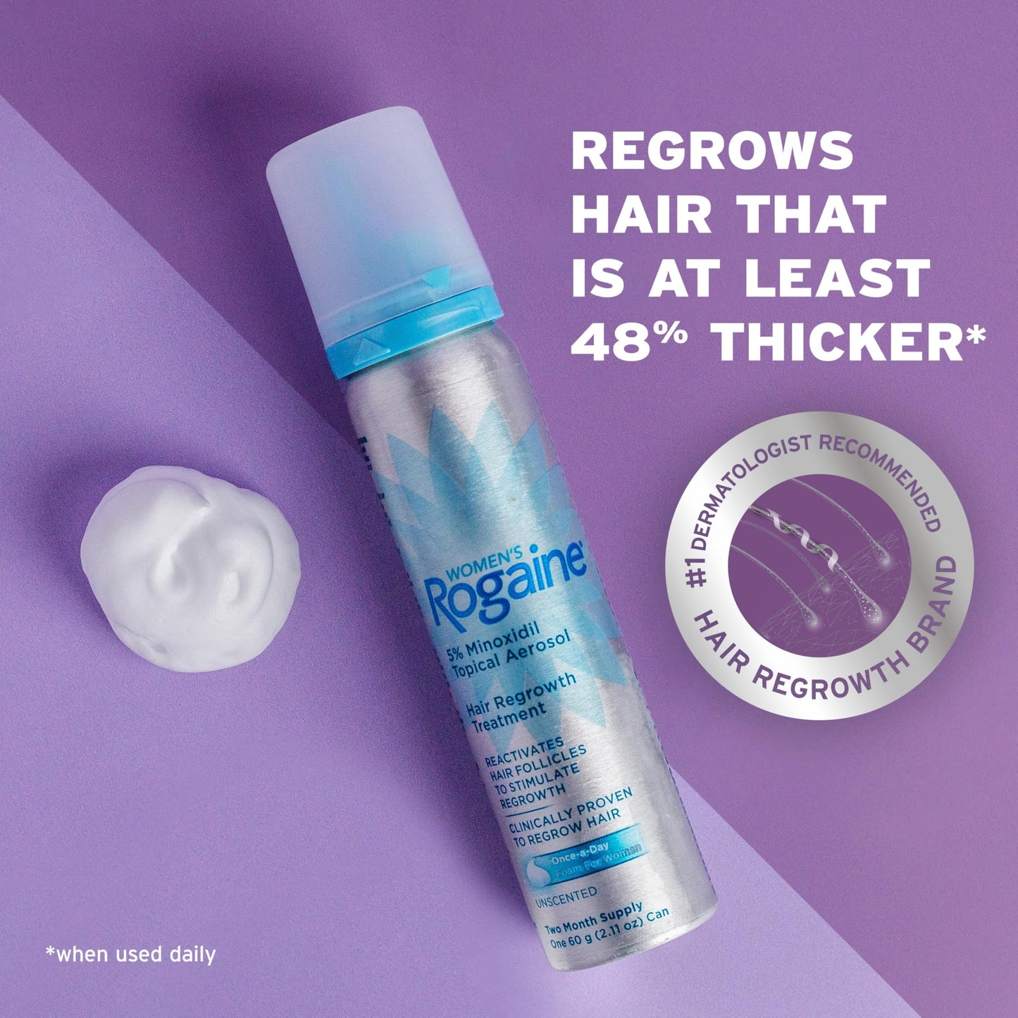 Rogaine for Women 5% Minoxidil Foam, Growth Treatment for Thinning & Hair Loss, Once-A-Day Unscented Topical Foam, Regrow Fuller Thicker Hair, Dermatologist Recommended, 4-Month Supply, 2 x 2.11 oz - Medaid International