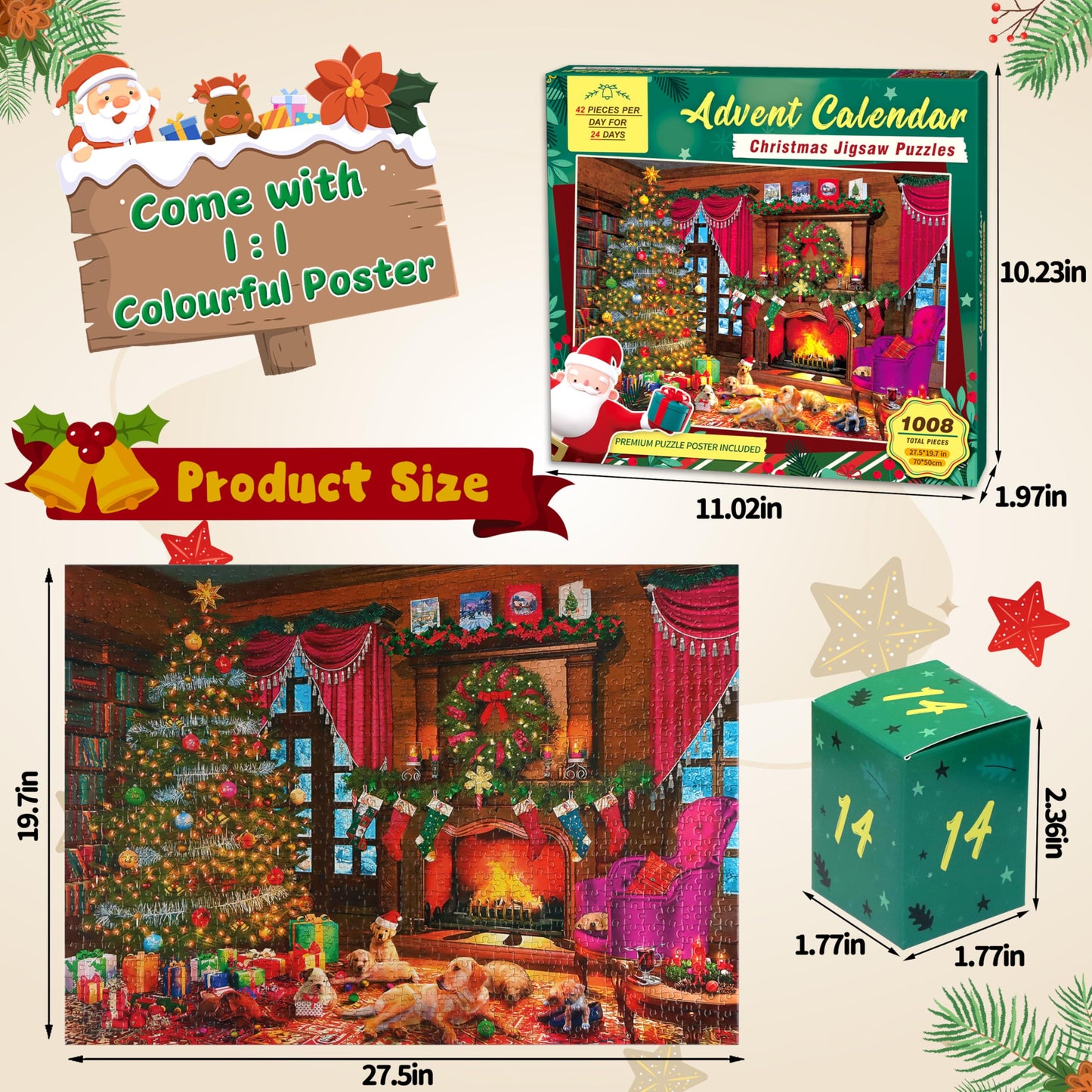 Bestbase Christmas Puppies Advent Calendar 2025 Jigsaw Puzzle - 24 Boxes Packing 1008 Pieces Holiday Puzzle for Adults and Kids, Christmas Countdown Puzzles Gift Decorations 27.5inx19.7in - Medaid International