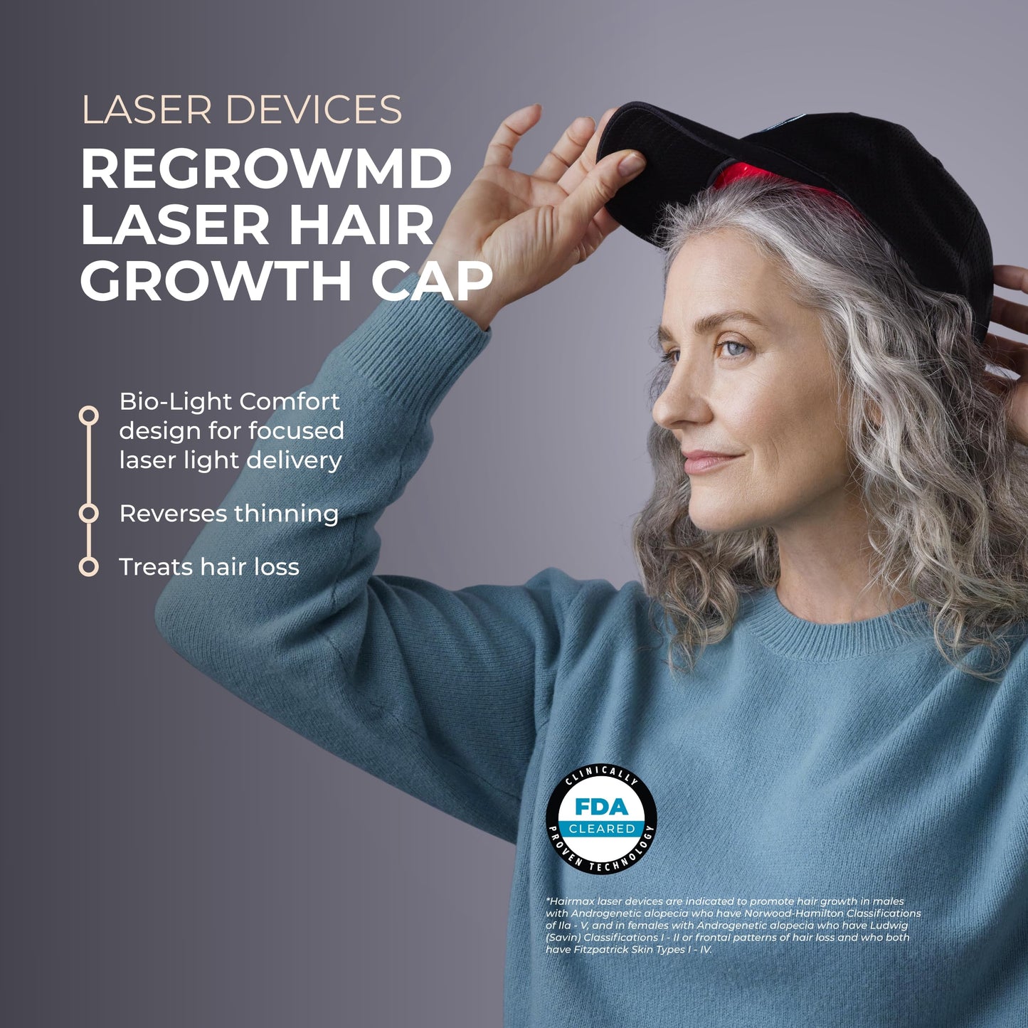 Hairmax RegrowMD FDA Cleared Laser Hair Growth Cap, Red Light Therapy for Hair Growth & Alopecia Areata Treatment, 30 Min Sessions, For Men & Women - Medaid International