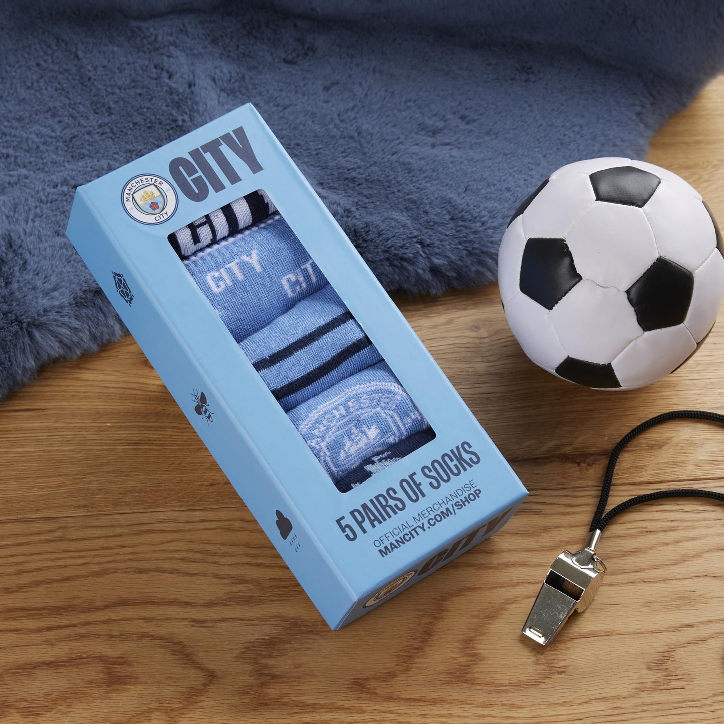 Manchester City FC Boys Socks - Pack of 5 Crew Socks for Teenagers Soft Breathable Size 13-8 Man City Gifts (Blue, 9-13 Years, 4/8) - Medaid International