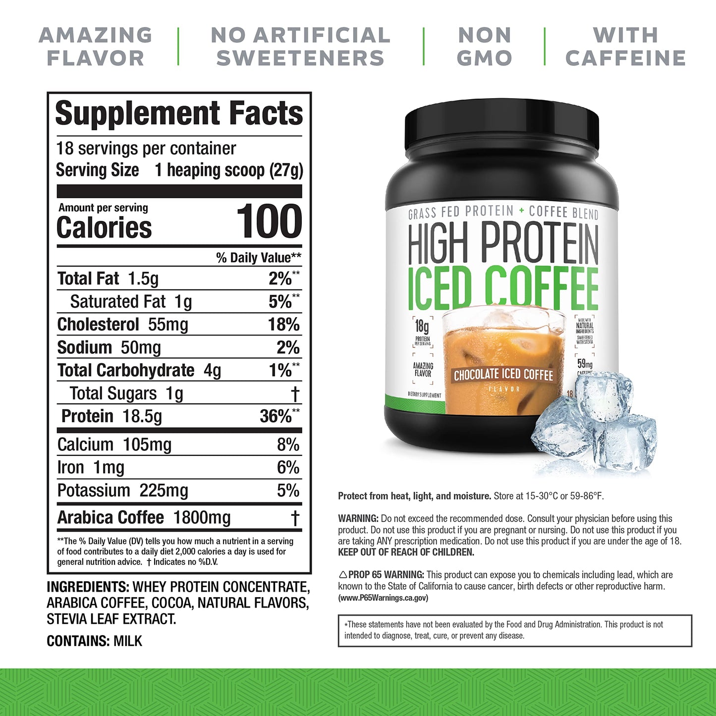 High Protein Coffee, Keto Friendly, 18g of Protein, 2g Carbs, Natural Ingredients (18 Servings, Chocolate Iced Coffee) - Medaid International