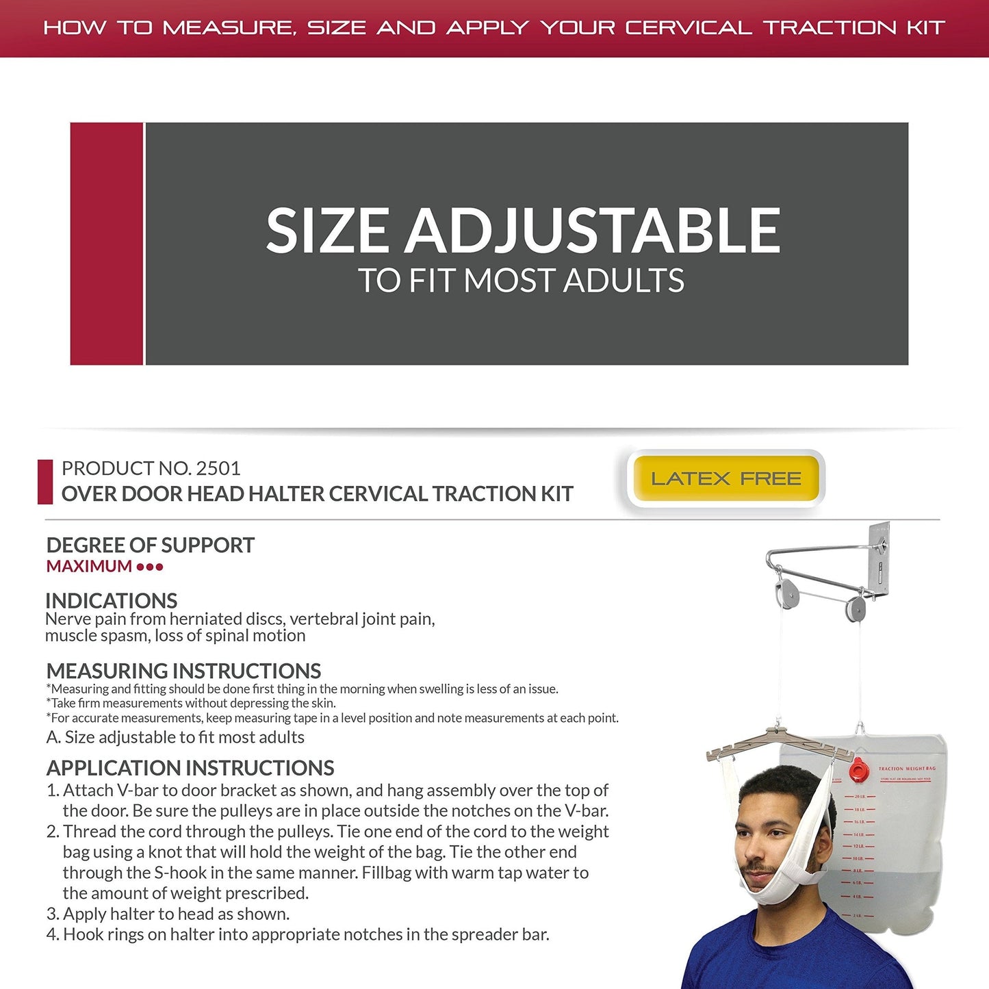 OTC Cervical Traction Kit, Neck Pain Relief, Vertebrae Disk Herniation, Complete Over Door Setup - Medaid International
