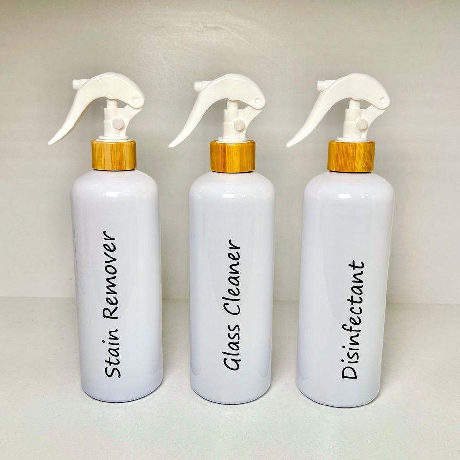 White Spray Bottle W/ Bamboo Neck - White Sprayer