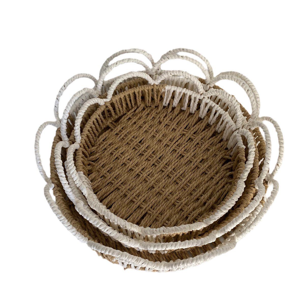 3 PCs Round HandWoven Jute Basket Set With Side Grips