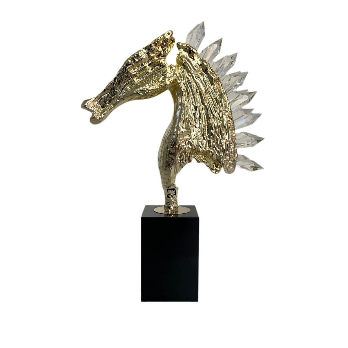 Modern Gold & Crystal Horse Head Statue Decoration Ornament With Glass Base
