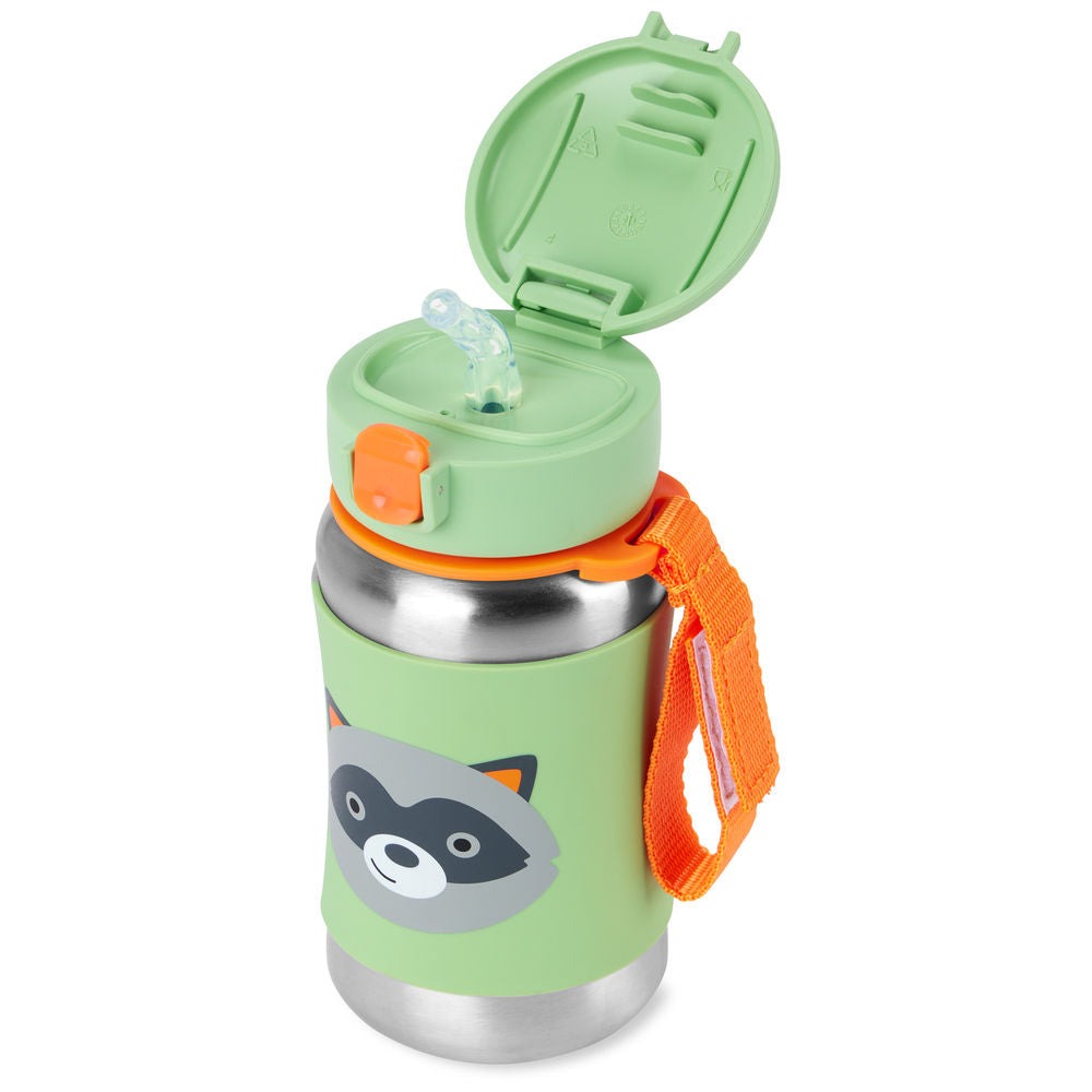 Zoo Stainless Steel Straw Bottle, Raccoon