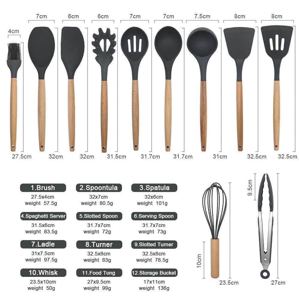 Silicone kitchen utensil set 11pcs (Grey)