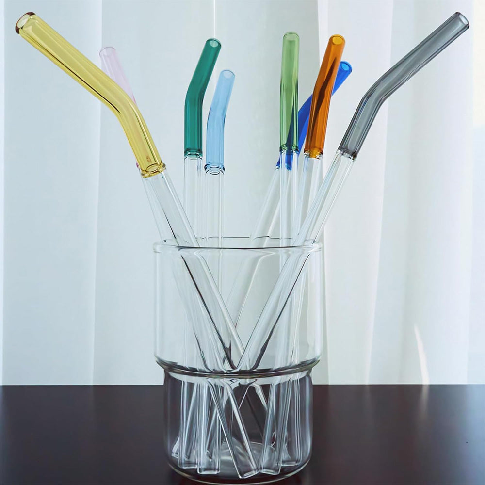 Reusable Glass Straws – Half-Color Bent Design (Set of 4 + Cleaning Brush)