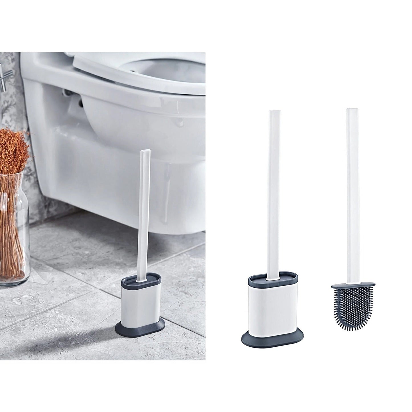 Oval Silicone Toilet Brush with Stand