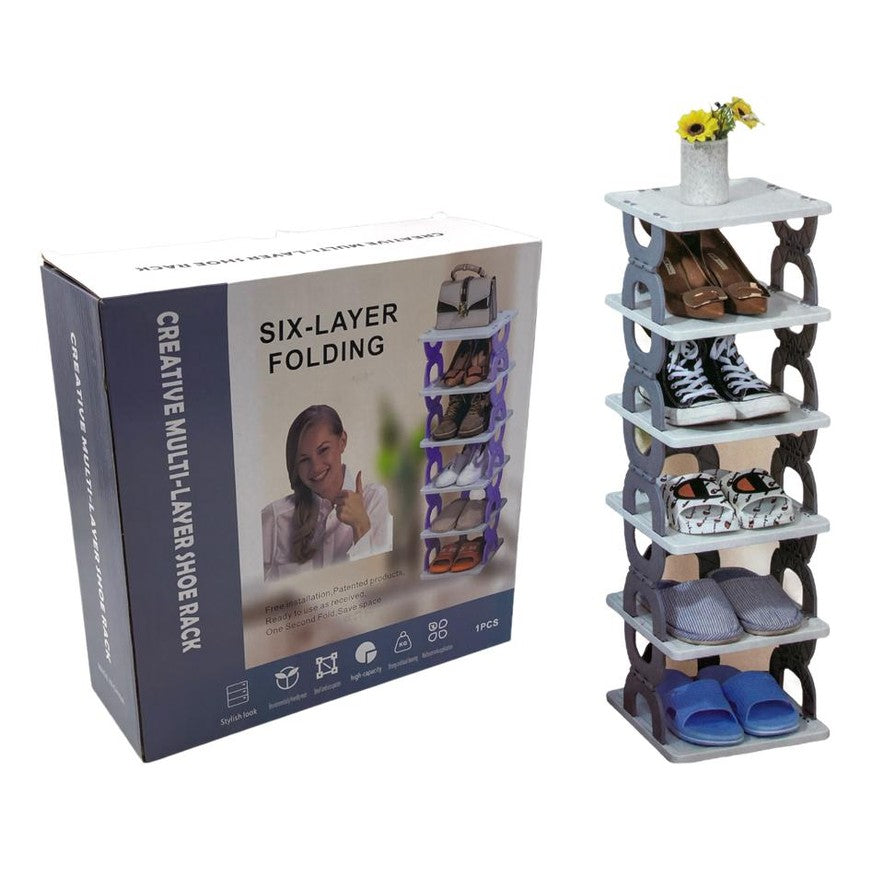 Six Layers Plastic Shoe Rack with Folding Design