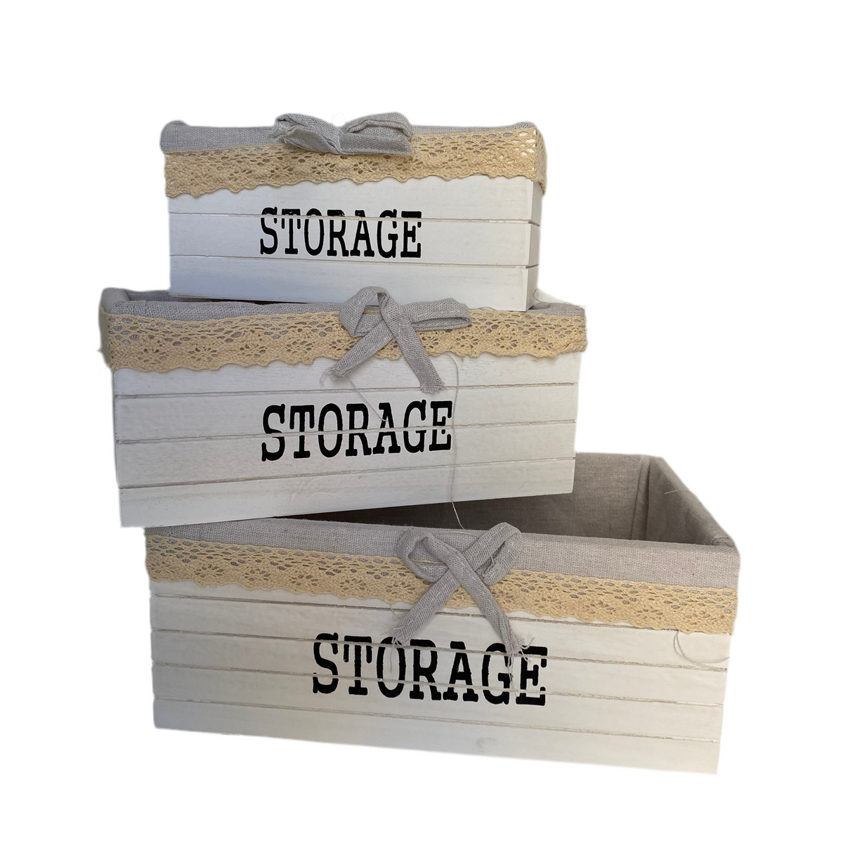 3 PCs Rectangular Wooden Storage Basket Set