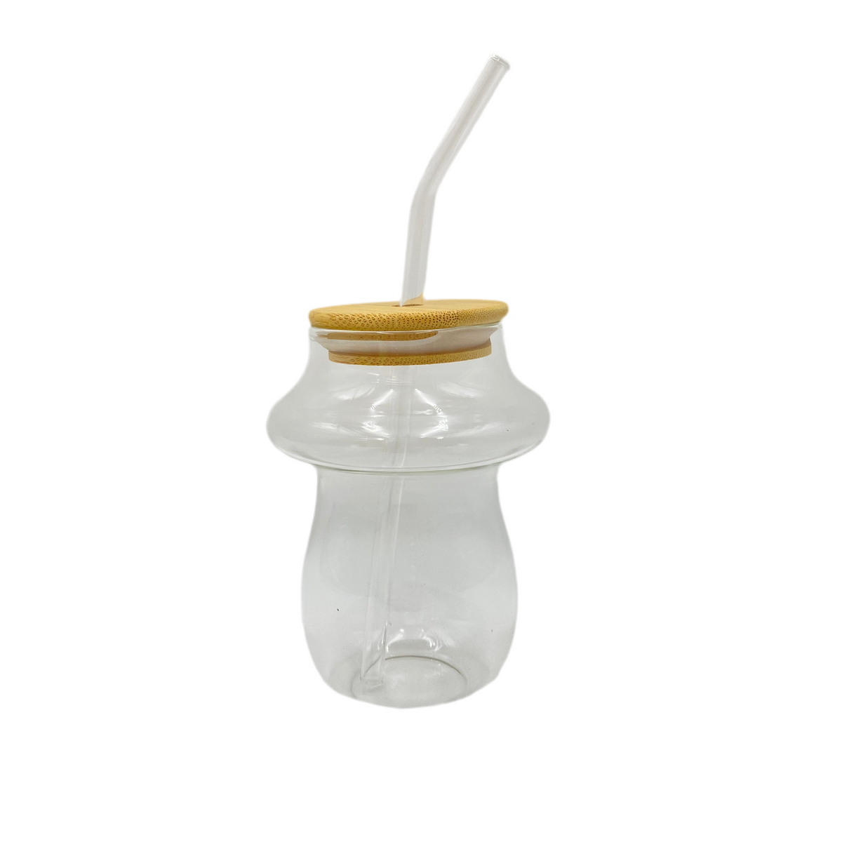 400 ml Glass Cup With Wooden Lid & Straw