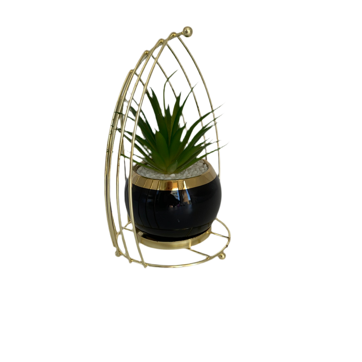 Artificial Flowers In Rounded Metal Frame Vase