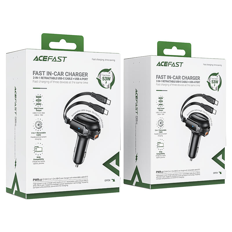 AceFast 53W Fast Charge Car Charger with Cable