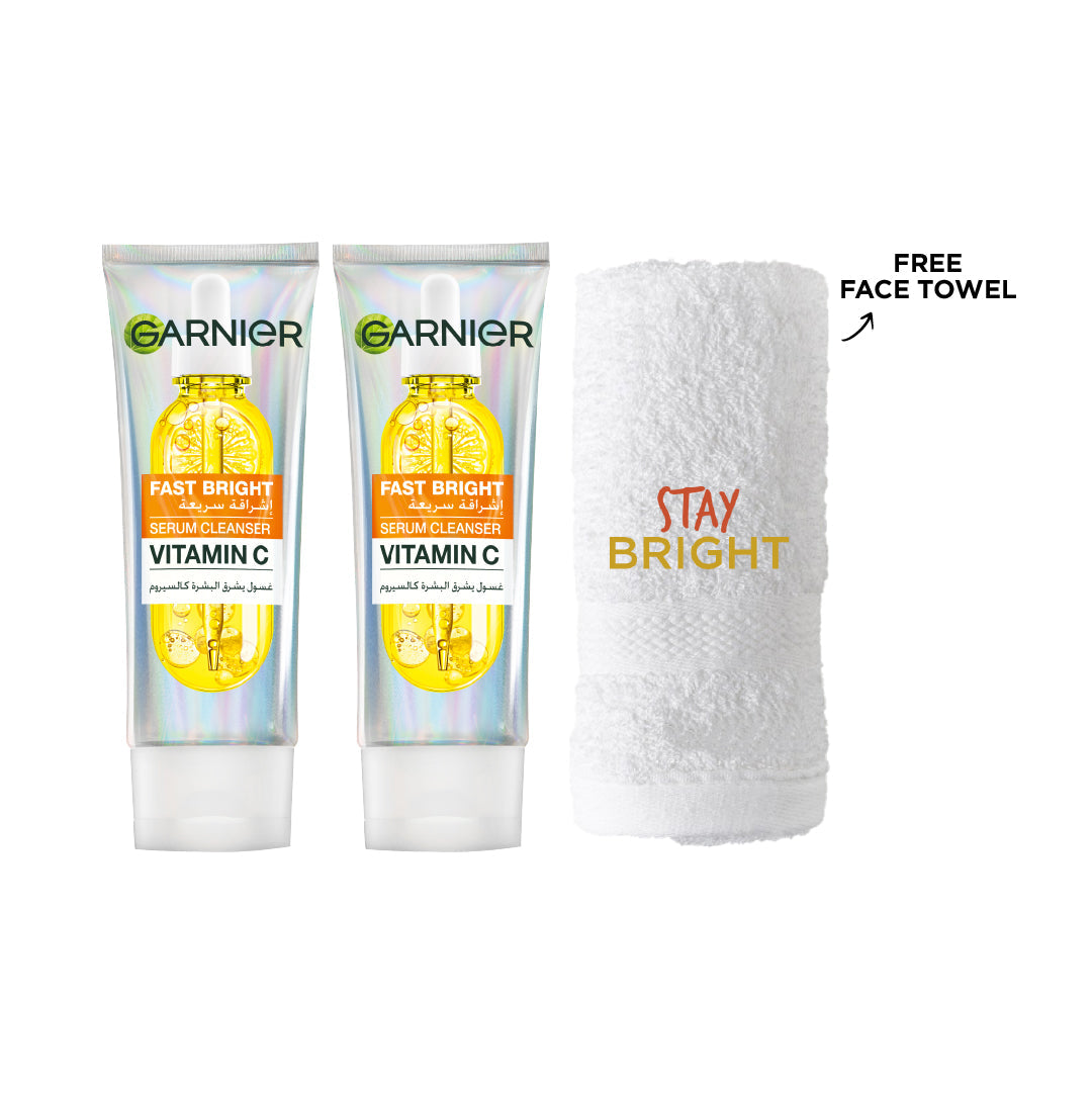 Garnier Fast Bright Serum Cleanser Duo Bundle + Free Towel