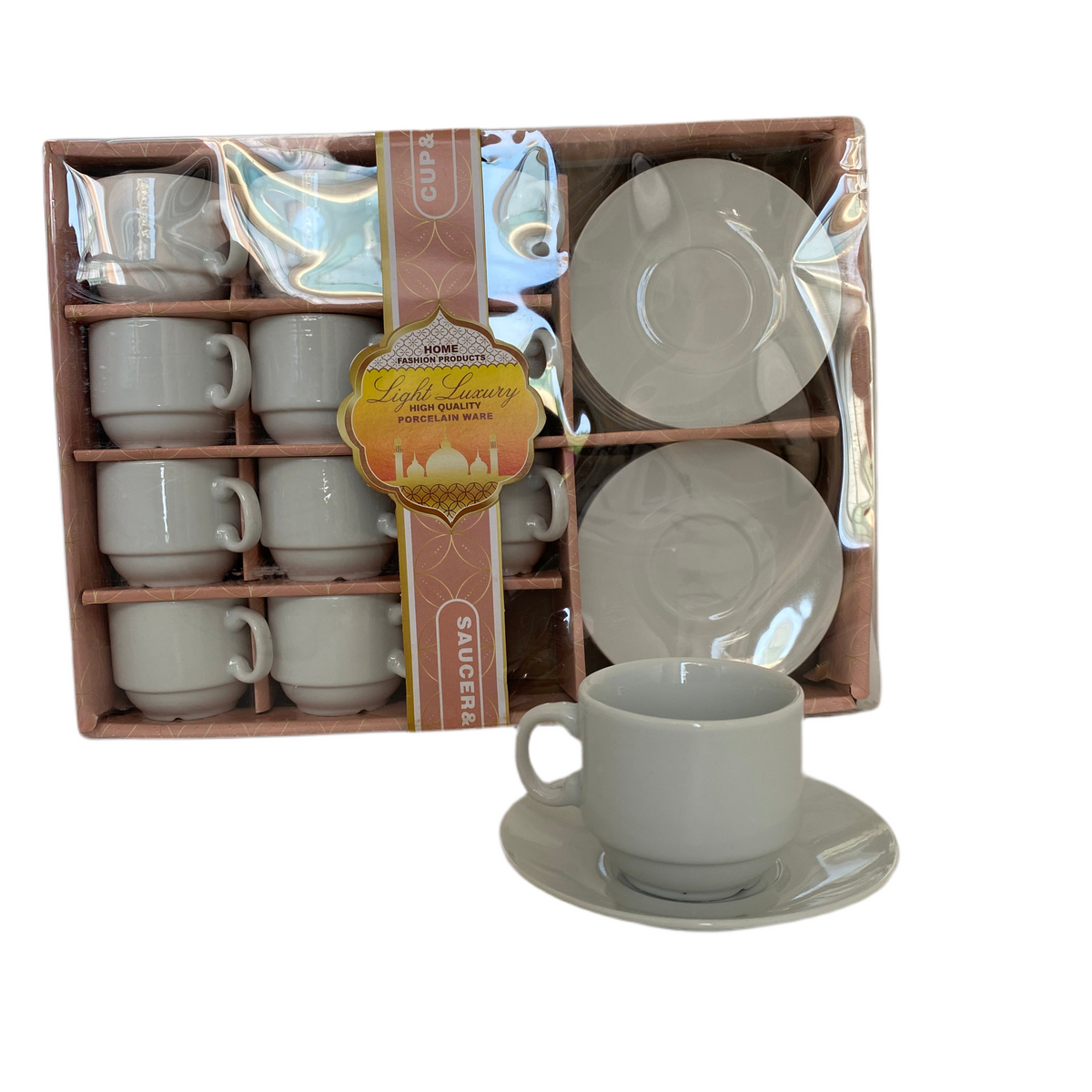 24 Pcs White Coffee Cups With Saucers Set