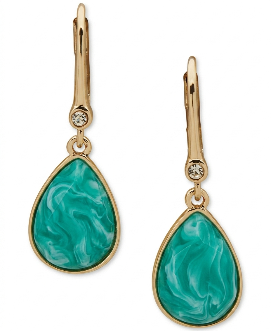 DKNY Women's Turquoise Gold-Tone Pave Tear-Shape Stone Earrings | DKNY In Lebanon