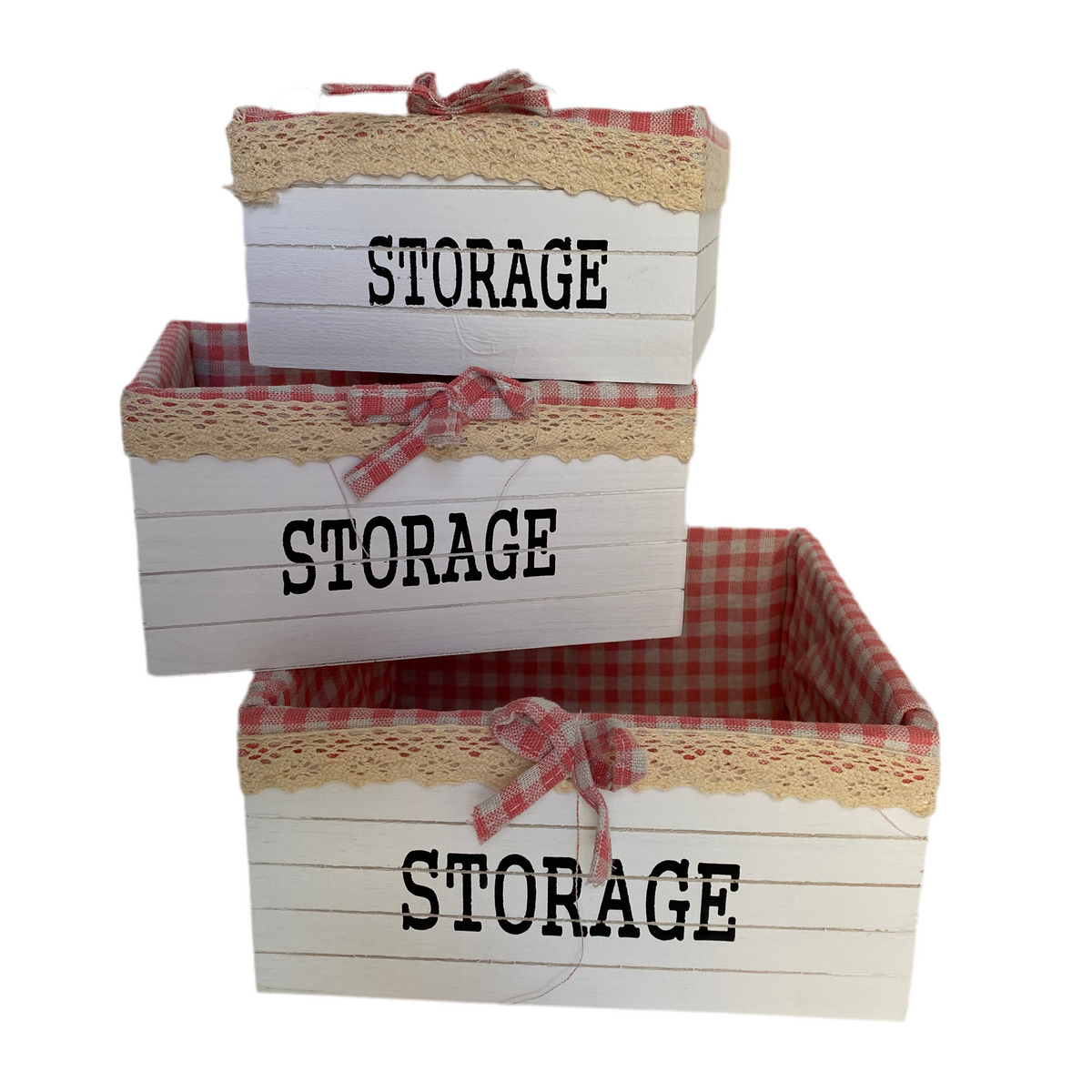3 Pcs Squared Wooden Storage Basket Set
