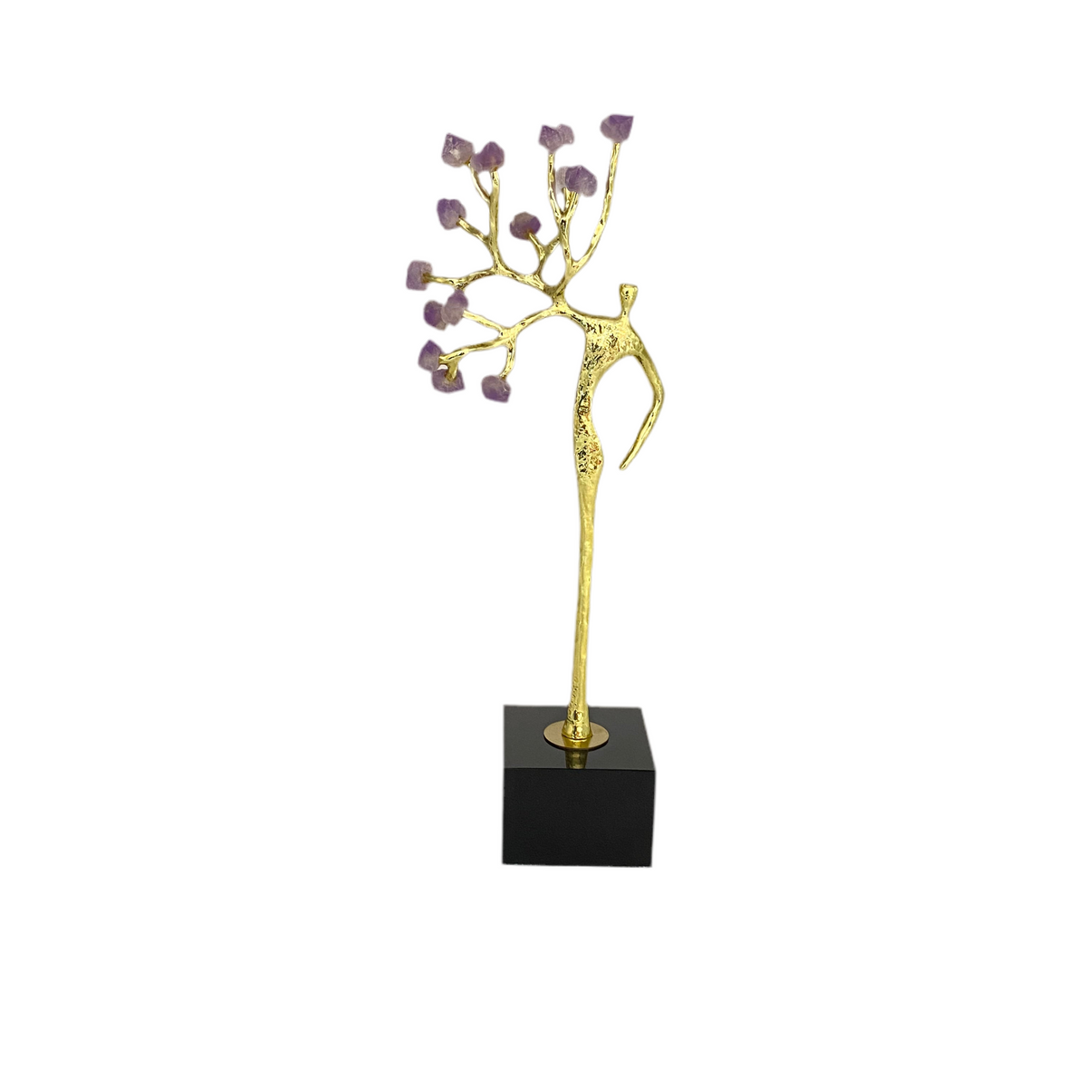 Metal Branch - Man Statue Ornament With Purple Crystal Stone Decoration With Marble Base
