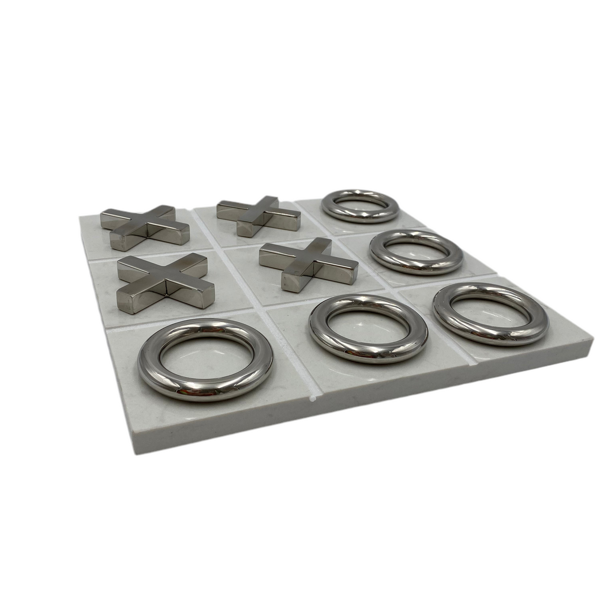 Ornament Marble X/O Board-White & Silver