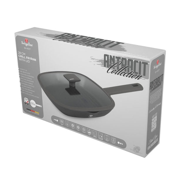 Grill pan with lid, 28 cm, Anthracite