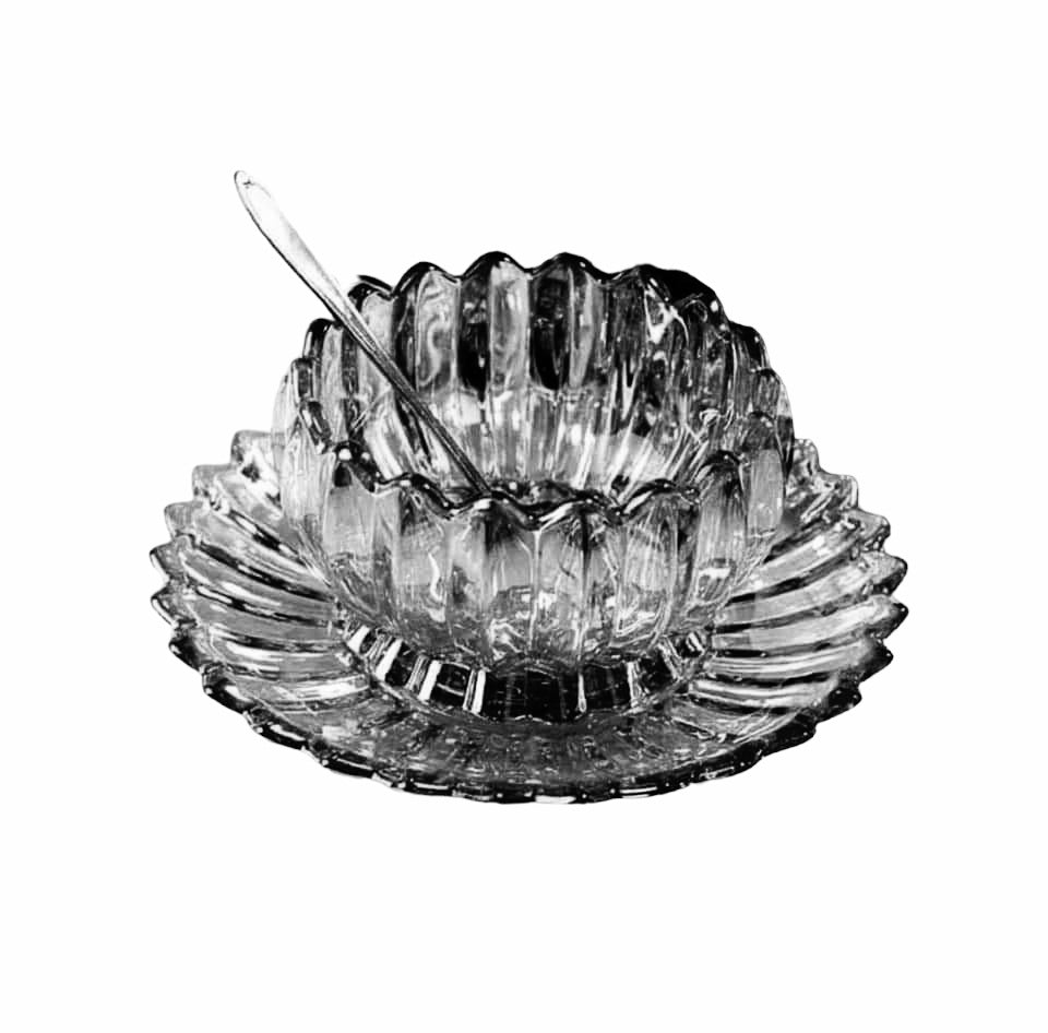 DELI BLACK RIBBED GLASS BOWL AND SAUCCER 6+6 PCS X702