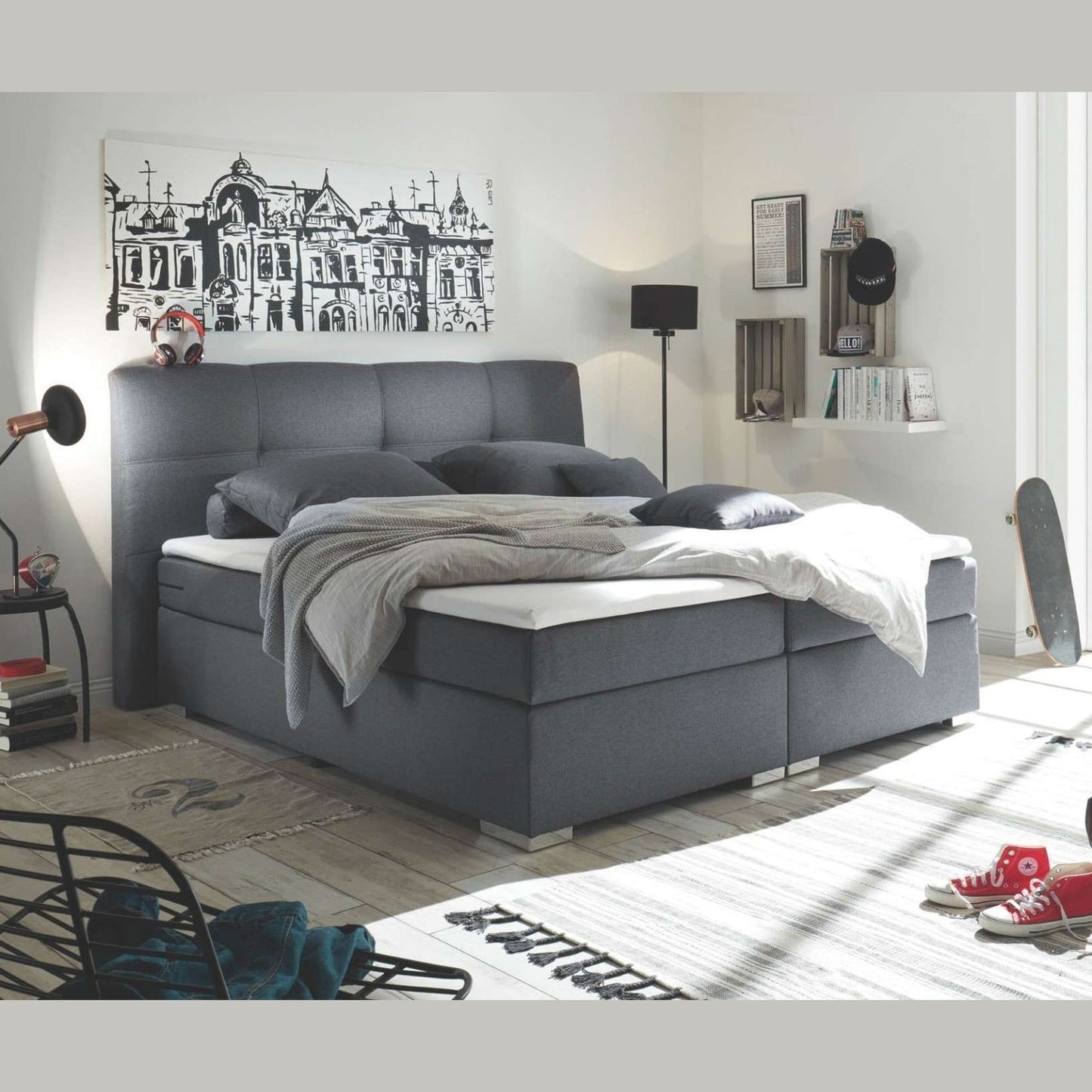 SPRING BED 180 x 200, POCKET SPRING CORE INCLUDING COMFORT T25 FOAM TOPPER , BY BLACK RED WHITE