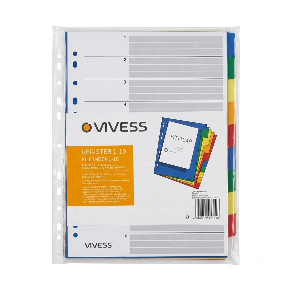 Vivess A4 Pack Of 10 Multicolor Plastic File Index Dividers | Vivess In Lebanon