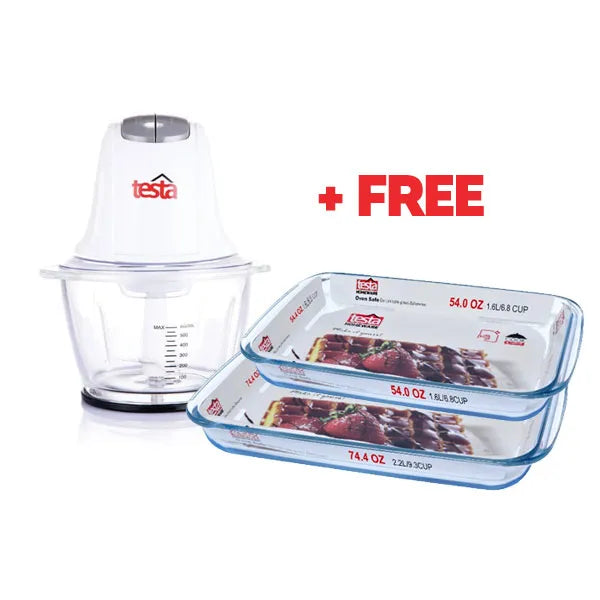 TESTA – Chopper 300W Glass 600ml + 2 FREE Glass Roasters