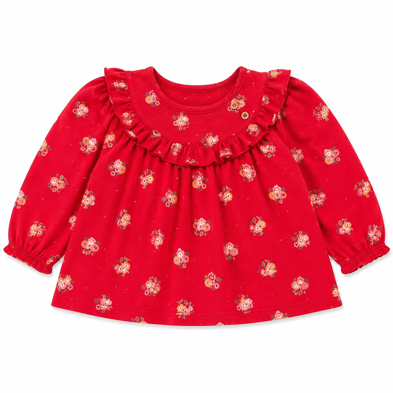 Zara Baby Girl's Red Flowers Printed With Ruffles Long Sleeve Blouse | Zara in Lebanon